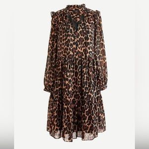 JCrew Tie Neck Dress in Leopard Crinkle Chiffon